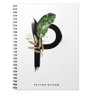 Boho Letter P Monogram Palm Leaves Tropical Notebook