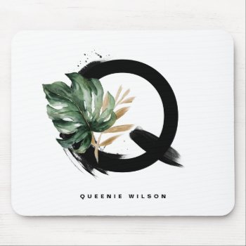 Boho Letter Q Monogram Tropical Monstera Leaf Mouse Pad by KeikoPrints at Zazzle