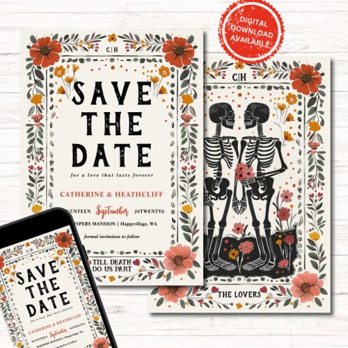 Boho Letterpress Skeleton  Save The Date