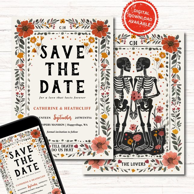 Boho Letterpress Skeleton save the date  Invitation (Creator Uploaded)