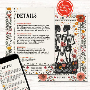 Boho Letterpress Style Skeleton Tarot Details Invitation