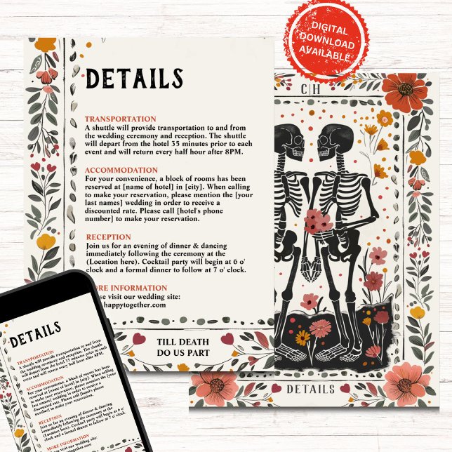 Boho Letterpress Style Skeleton Tarot Details Invitation (Creator Uploaded)
