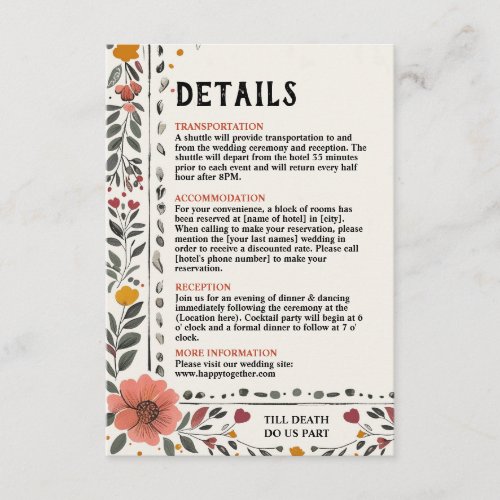 Boho Letterpress Style Skeleton Tarot Wedding Enclosure Card