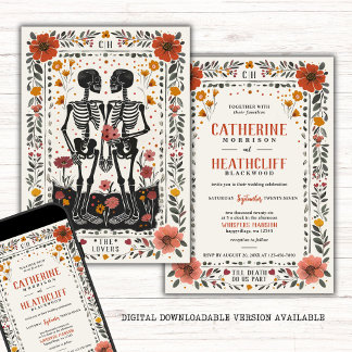 Boho Letterpress Style Skeleton Tarot Wedding Invitation