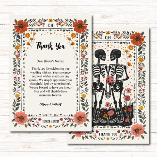 Boho Letterpress Style Skeleton Tarot Wedding Thank You Card