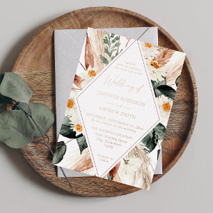 Boho LG Text Boho Copper Pampas Floral Wedding 3 Foil Invitation