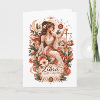 Boho Libra Zodiac Terracotta Botanical Astrology Card
