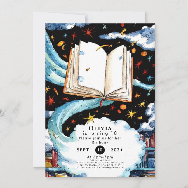 Boho Library Simple Storybook Birthday Invitation (Front)