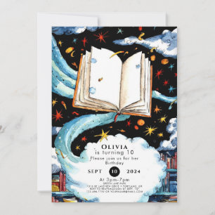 Boho Library Simple Storybook Birthday Invitation