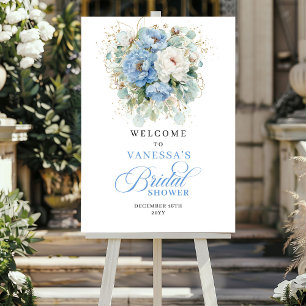 Boho Light Blue Floral Bridal Shower Welcome Poster