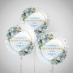 Boho Light blue floral eucalyptus gold quinceañera Balloon