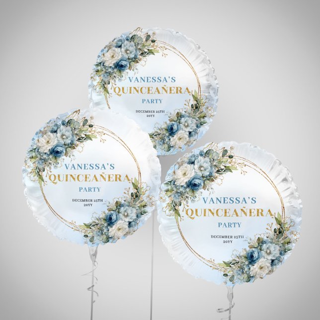 Boho Light Blue Floral Greenery Gold Balloon (Boho Light Blue Floral Greenery Gold Balloon)