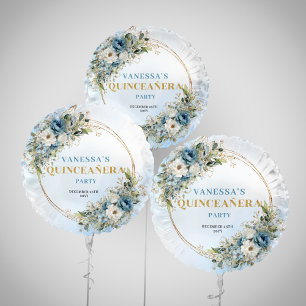 Boho light blue flowers eucalyptus gold party ball balloon