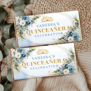 Boho Light Blue Greenery Gold 15th Candy Wrapper Hershey Bar Favors