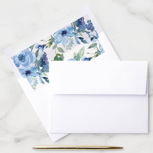 Boho Light Blue Watercolor Flowers Wedding Envelope Liner