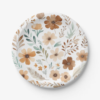 Boho Light Brown Flower  Paper Plates