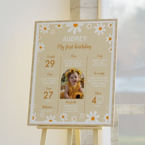 Boho Light Daisy 1st Birthday Party Milestone Sign