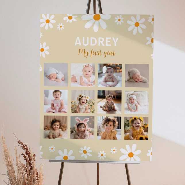 Boho Light Daisy Birthday Photo Milestone Poster (Creator Uploaded)