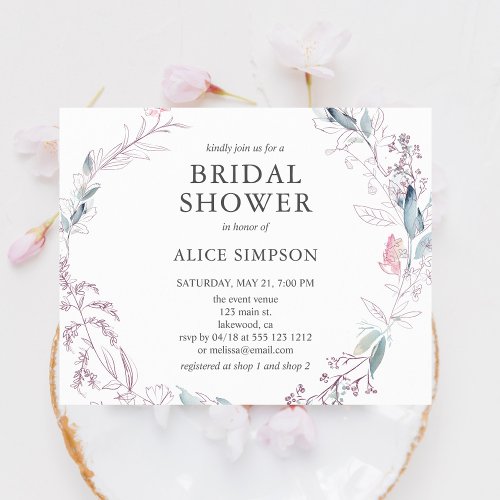Boho Light Pink Botanical Leaves Bridal Shower Invitation Postcard
