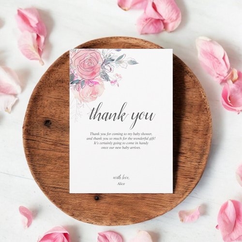 Boho Light Pink Flowers Baby Shower Thank You Card