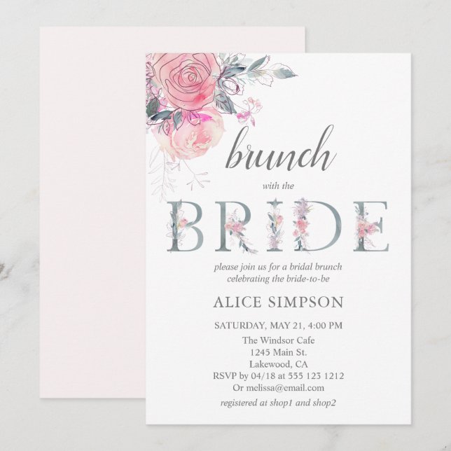 Boho Light Soft Pink Flower Bridal Brunch Shower Invitation (Front/Back)