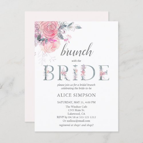 Boho Light Soft Pink Flowers Bridal Brunch Shower Invitation Postcard
