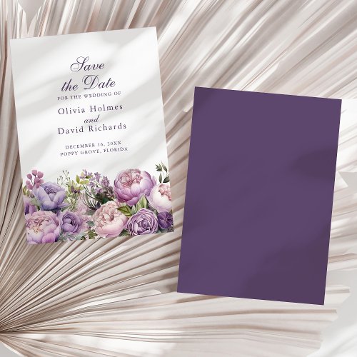 Boho Lilac and Purple Peonies Save the Date Card