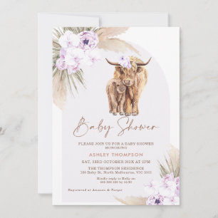 Boho Lilac Floral Arch Highland Cow Baby Shower Invitation
