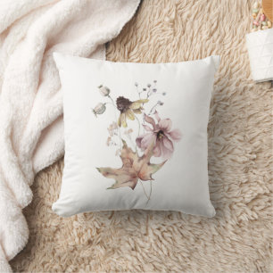 Boho Lilac Floral Autumn Fall Throw Pillow