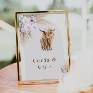 Boho Lilac Floral Highland Cow Baby Shower Sign