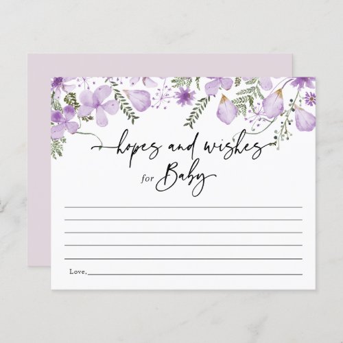 Boho Lilac Flowers Hopes  Wishes Baby Shower Card