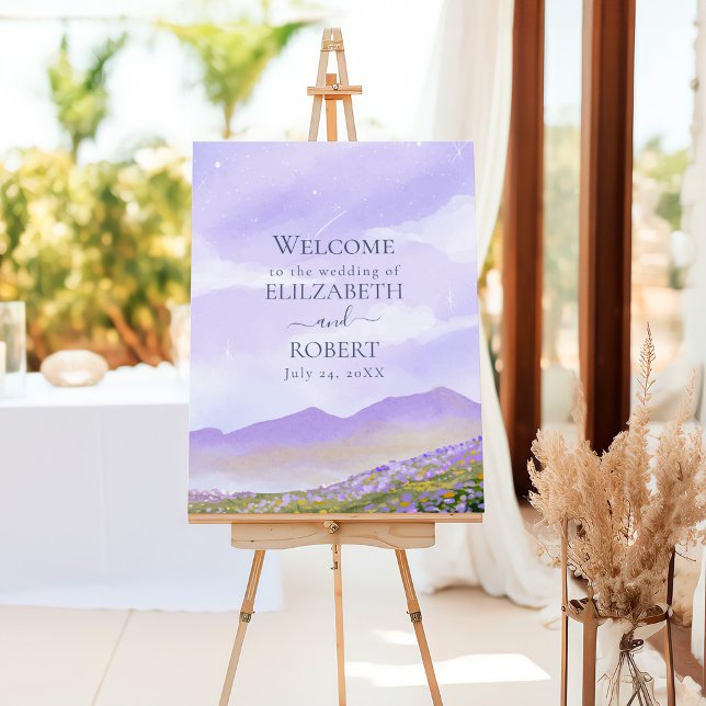 Boho Lilac Night Sky Landscape Wedding Welcome Foam Board (Boho Lilac Night Sky Landscape Wedding Welcome Foam Board)