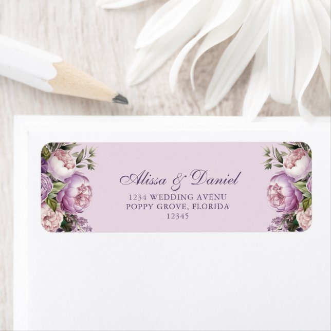 Boho Lilac Peonies Return Address Label (Insitu)