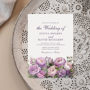 Boho Lilac Peonies Wedding Invitation