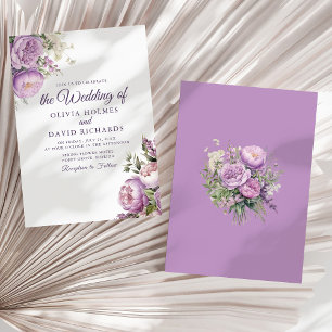 Boho Lilac Peonies Wedding Invitation