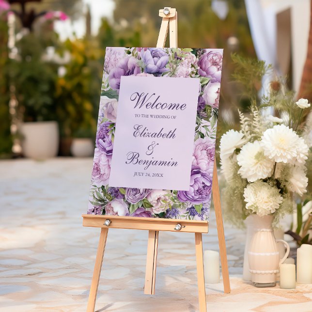 Boho Lilac Peonies Wedding Welcome Foam Board (Boho Lilac Peonies Wedding Welcome Foam Board)