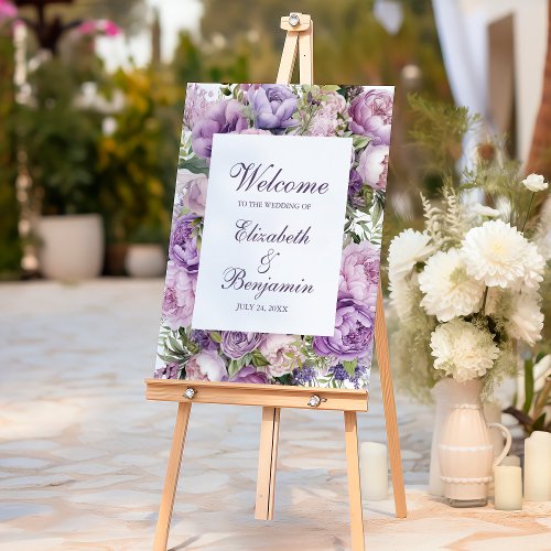 Boho Lilac Peonies Wedding Welcome Foam Board
