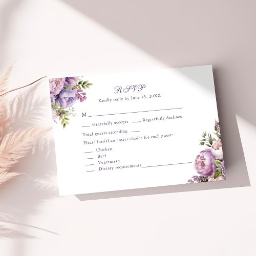Boho Lilac Peonies  Wildflowers Wedding RSVP Card
