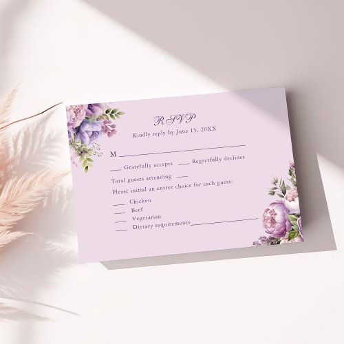 Boho Lilac Peonies  Wildflowers Wedding RSVP Card