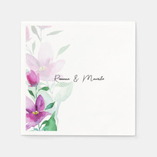 Boho Lilac Pink Watercolor Art Flowers Napkins