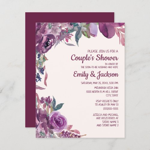 Boho Lilac Plum Purple Floral Couples Wedding Invitation