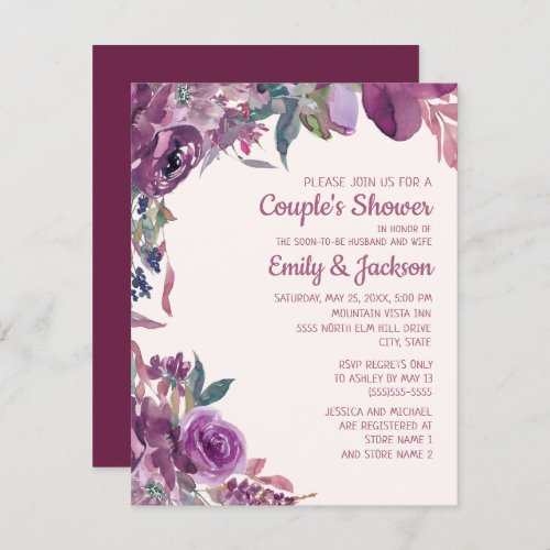 Boho Lilac Plum Purple Floral Couples Wedding Invitation