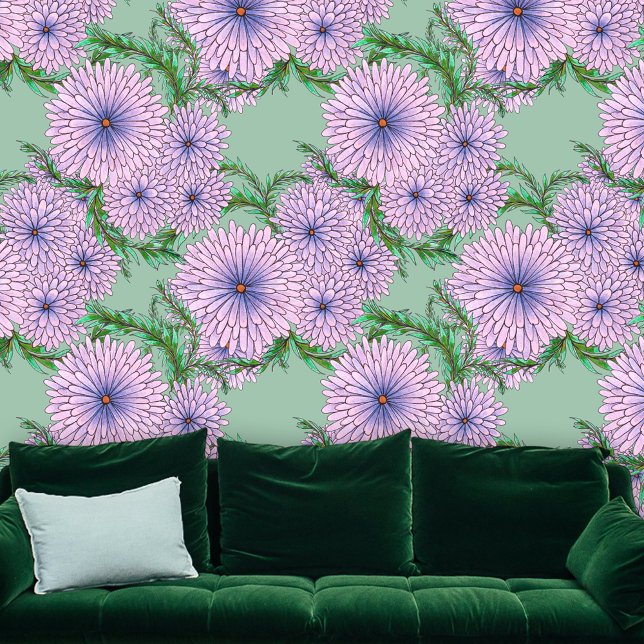 Boho Lilac Purple and Mint Green Botanical Pattern Wallpaper (Creator Uploaded)