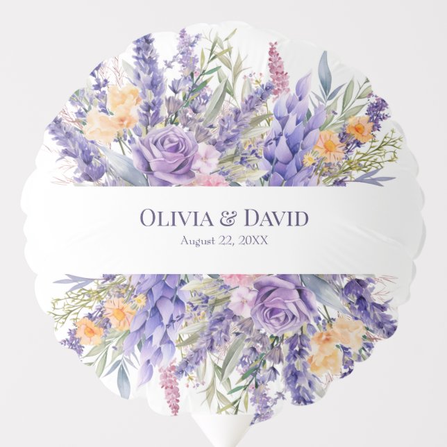 Boho Lilac Watercolor Wildflower Wedding Balloon (Front)