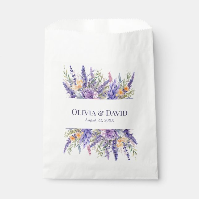 Boho Lilac Watercolor Wildflower Wedding Favor Bag (Front)