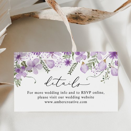 Boho Lilac Wedding Website Details Enclosure Card 