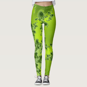 Boho Lime Green Spiral Fractal Art Leggings
