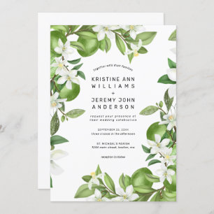 Boho Lime White Floral Watercolor Wedding Invitation