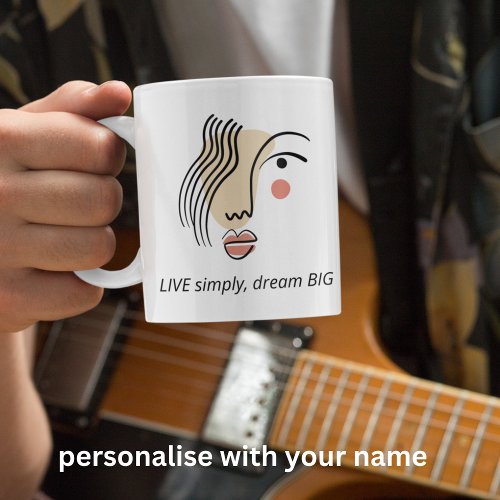 Boho Line Art Face Live Simply Dream Big Quote Coffee Mug