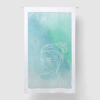 Boho Line Art Portrait Window Curtain